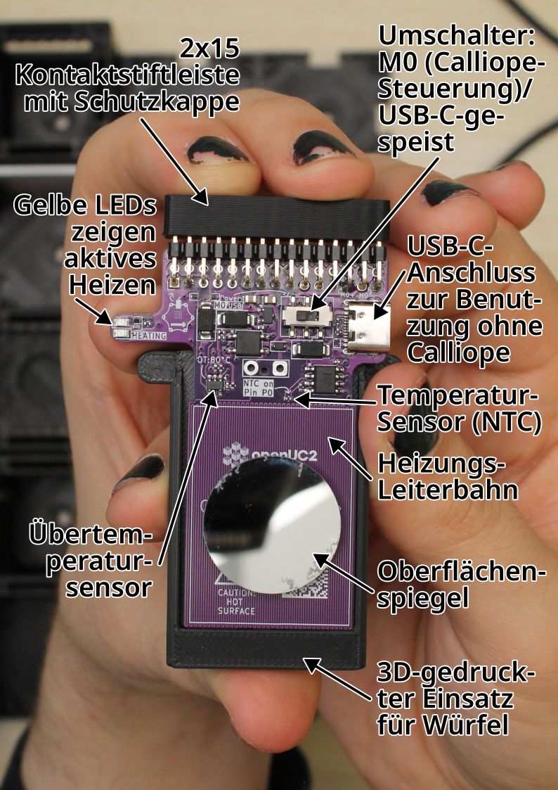 Beschriftetes Foto der Armatur des calliope-mirror-heater